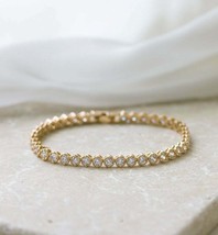 14Ct Round Cut Cubic Cubic Tennis Bracelet 14K Yellow Gold Plated-Silver 7&quot; - £275.30 GBP