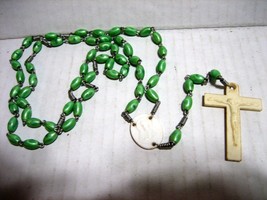 Vintage Rosary Long 22” White Green Beads Plastic Mary and Jesus - £3.75 GBP