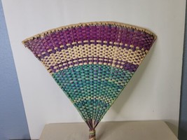 Vintage Woven Hand Fan Multicolor Triangle  Shape 16 x 13 Inches Hand Made - $14.85
