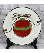 Pier 1 Holiday Plate Handpainted Ornament White Red Green Gold Trim Dess... - $10.22