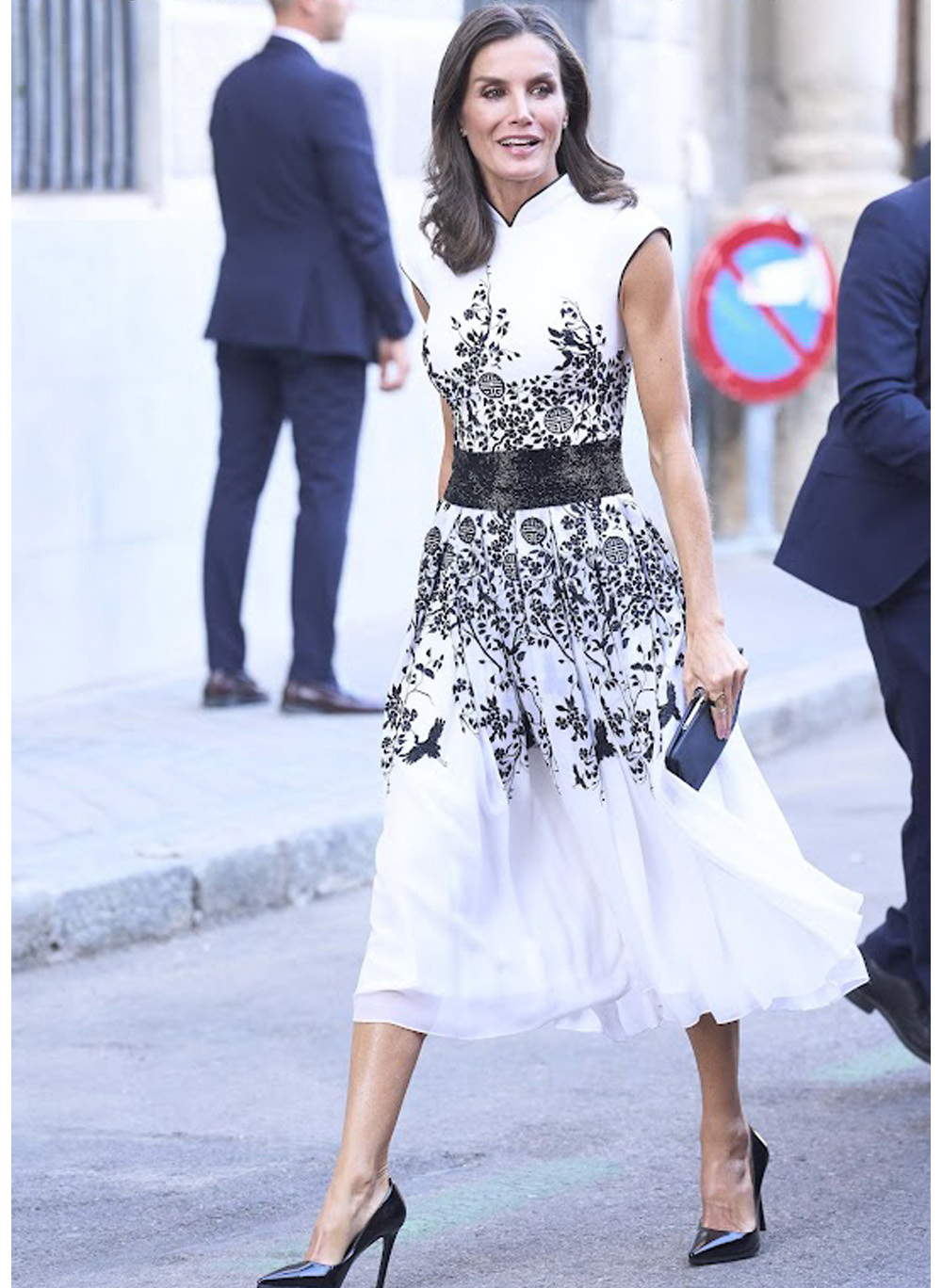 Spanish Queen Letizia Inspired Elegant Oriental Fit-and-Flare Chiffon Midi Dress Item image 2