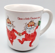 Vtg Coffee Mug Share a Little Christmas Cheer Dancing Santas Wallace Berrie 1983 - £7.44 GBP