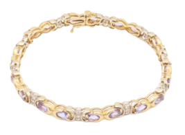 14K GOLD Vintage Bracelet Oval Cut Purple Gemstones linked Diamond Inlay... - £1,301.48 GBP