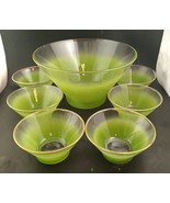 Blendo Green Salad Serving Bowl &amp; 6 Small Bowls Gold Rim, Vintage Mid-Ce... - €55,79 EUR