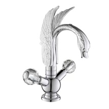 Chrome single hole Double crystal handles bathroom basin Sink swan fauce... - $335.00