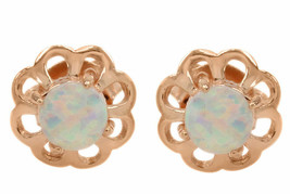 14K Rose Gold Plated Round Cut Lab-Created White Opal Flower Stud Earrings Gifts - £35.99 GBP