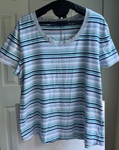 Talbots Drop Shoulder Boxy Tee Multi Stripe Shirt Stretch Blouse Size XL - £18.36 GBP