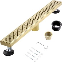 32 Inch Linear Shower Drain, Gold Rectangular Floor Drain Flat And Tile-In Grate - £38.82 GBP