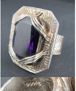 Mid Century Modern 999 FINE SILVER amethyst sterling ring chunky MCM 195... - $54.99