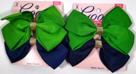 Goody Girls Ribbon Hair Bow Clips 16722 Blue &amp; Green Lot of 2 - 4 bows t... - £7.06 GBP