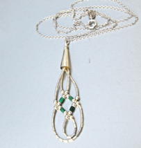 Southwestern Liquid Silver &amp; MALACHITE Oval Pendant Vintage Sterling Nec... - $17.77