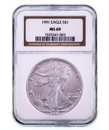 1991 Plateado American Eagle Graduado Por NGC Como MS-69 Brillante Blanc... - €90,42 EUR