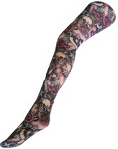 Skull Roses Tattoo Patterned Printed Tights 70&#39;s 80&#39;s 90&#39;s Festival Funk... - $15.56