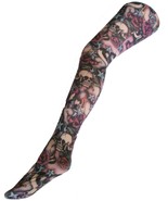 Skull Roses Tattoo Patterned Printed Tights 70&#39;s 80&#39;s 90&#39;s Festival Funk... - $15.56