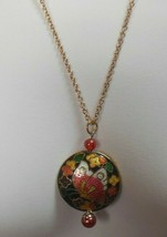 Vintage Two-sided Cloisonne Enamel Butterfly Pendant Necklace - $18.80