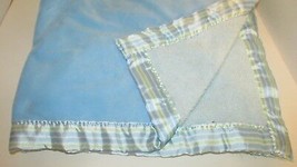 Baby Blanket Blankets &amp; Beyond thick plush blue green white striped sati... - £36.80 GBP