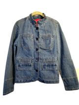 Vtg Gloria Vanderbilt S Denim Jacket Blue Jean Stand Up Collar Distressed 90s - £18.57 GBP