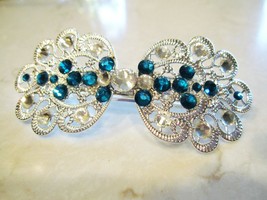 Silver filigree  hair clip barrette with blue crystals bridal hair clip - £17.52 GBP
