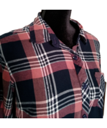 Faded Glory long sleeve shirt womens M (8-10)cotton plaid  silver threads - £9.41 GBP