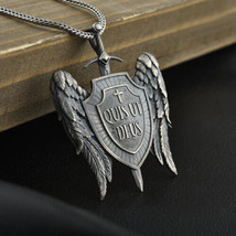 Men Archangel Michael Sword Shield w. Wings Pendant Christian Necklace Chain 24&quot; - £31.30 GBP