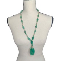 Womens Green &amp; Pink Stone Beaded 35in Lariat Necklace Fashion Vtg Jewelry - $9.89