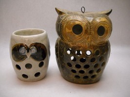 Set Of 2 Omc Ceramic Owl Items 1 White Pen Holder 1 Hanging Lumiere - £41.26 GBP