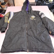 Vintage Minnesota Vikings Jacket Men XL Black Mid Length Cinch NFL Y2K Puffer - £89.38 GBP