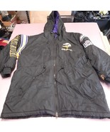 Vintage Minnesota Vikings Jacket Men XL Black Mid Length Cinch NFL Y2K P... - £87.57 GBP