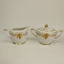 Vintage Lefton China white &amp; gold 50th creamer &amp; sugar bowl Japan 274N  AHJ5N - £8.89 GBP