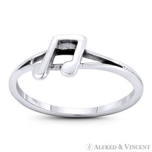 Beamed Eighth Note Musical Symbol Charm Band .925 Sterling Silver Stackable Ring - £13.05 GBP