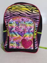 Girls Backpack Multi-Color Zebra Print Peace Love Happy Shine Heart Stars Fun - £9.87 GBP