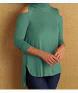Soft Surroundings Top XL Turquoise Blue Green Long Tunic NEW Cold Shoulder Sleev - $47.96