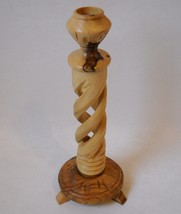 Hand Carved Wood Taper Candle Stick Holder Natural Wood Footed Table Home Decor - £18.76 GBP