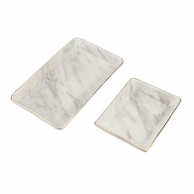 Europe Ceramics Jewelry Dish Tray Marble Pattern Dish Rectangle Key Plate Holder - £16.63 GBP+