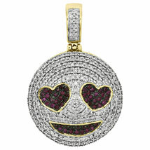 2.50Ct Diamond Smiling Face Heart Eyes Emoji Pendant Charm 14K Yellow Gold Over - £109.48 GBP