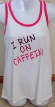 Athletic Works Womens Size Small 4-6 White Pink Tank Top I Run On Caffeine - $6.88
