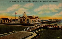 Ventnor NJ, Municipal City Pier, Vintage Linen Postcard New Jersey c1951-bk33 - £3.56 GBP