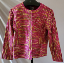 Chico&#39;s Pink Floral Print Striped Jacket Blazer Size 2 [Medium] - £15.51 GBP