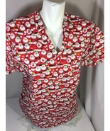 Peaches Women Scrub Santa Claus V-Neck Short Sleeve Size L - £21.55 GBP