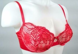 Victoria&#39;s Secret 32D Sexy Unlined Beaded Demi Bra Red Beads Lace Vintage NWT - £20.35 GBP