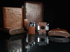 Brizard and Co. Croco Tobacco  Leather  Havana Traveler with cutter & lighter image 7