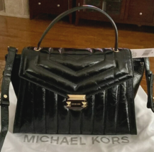 Mchael Kors Whitney Black Gold Quilt Leather Top Handle Large Satchel Bagnwt - £230.89 GBP