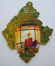 Vintage Christmas Greeting Card Ornament Tin Foil Embossed Diecut Gold Candle - £10.09 GBP