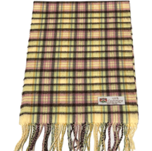  100% CASHMERE SCARF Wrap Made in England Plaid Yellow Pink Brown / Green #K06 - £6.86 GBP