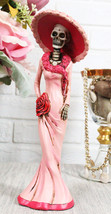 Ebros DOD Skeleton Lady Rosa with Pink and Red Cocktail Gown Figurine 8.25&quot; Tall - £22.97 GBP