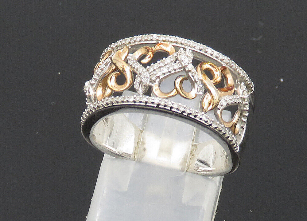 925 Silver - Vintage Shiny Genuine Diamonds Love Hearts Band Ring Sz 7 - RG20863 Item image 7