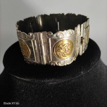 Vtg 925 Sterling Silver Sign Mexico Taxco Two Tone Aztec Hinge Scallop Bracelet  - £133.09 GBP