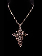 Vintage Mexican Etruscan sterling necklace - unisex religious gift - Large Cross - £121.38 GBP