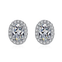 Oval Fancy Cut 2CT Moissanite Stud Earrings for Women Halo Diamond Bridal Earrin - £72.96 GBP