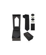 Designer Necktie + Cuff Link + Hanky Set - Classy BLACK Wedding Birthday... - £8.64 GBP